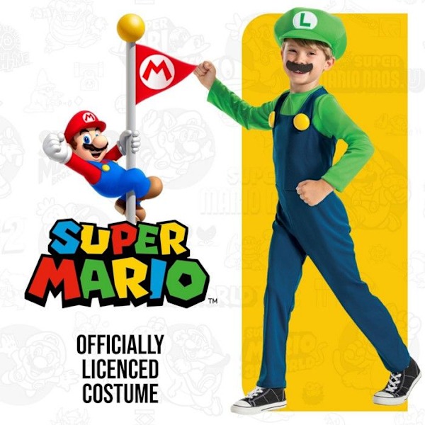 Super Mario Luigi karnevalsdräkt - DISGUISE - Barn 7-8 år - Blå, Grön, Vit Blå grön