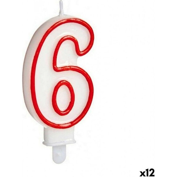 Födelsedagsljus Nummer 6 Röd Vit (12 Enheter)