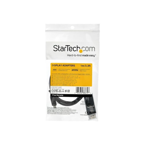 StarTech.com USB C - DisplayPort 1.2 4K 60 Hz -kaapeli, 1 m - Kaksisuuntainen DP-USB-C tai USB-C-DP-videosovitinkaapeli Rev
