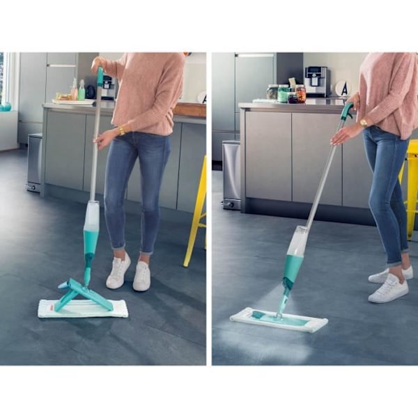 Leifheit Easy Spray XL 56690 - 360° kääntyvä moppi integroitu suihkupullolla, mikro duo -päällinen Turkis/grå