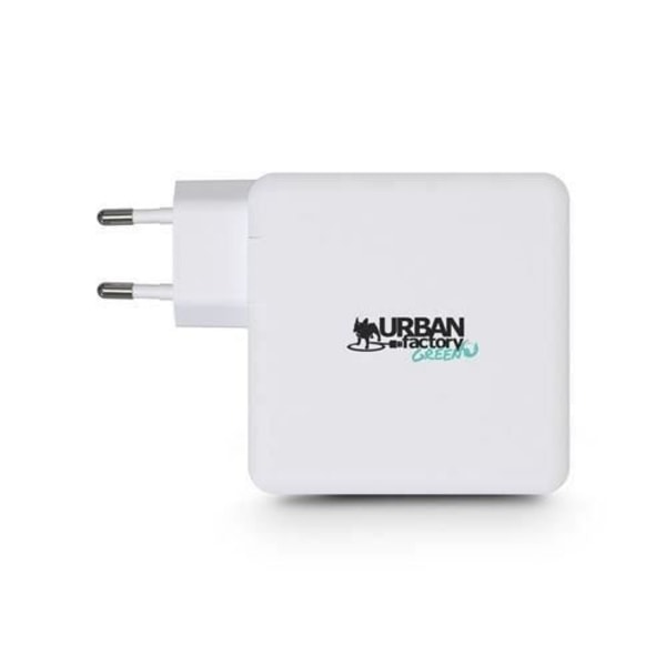 PC Urban Factory CHARGEUR 100 W USB-C GAN ECO - YSTÄVÄLLINEN LATAUSLAITE JA KAAPELI Vit