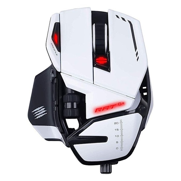Madcatz RAT 6+ tilpasselig kablet gamingmus Hvid - 11 knapper - RGB LED - 12000 DPI - Pixart PMW3360