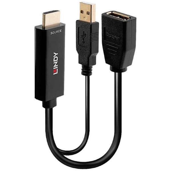Converter - LINDY - 38289 - 2x HDMI han - 1x DisplayPort hun - Sort