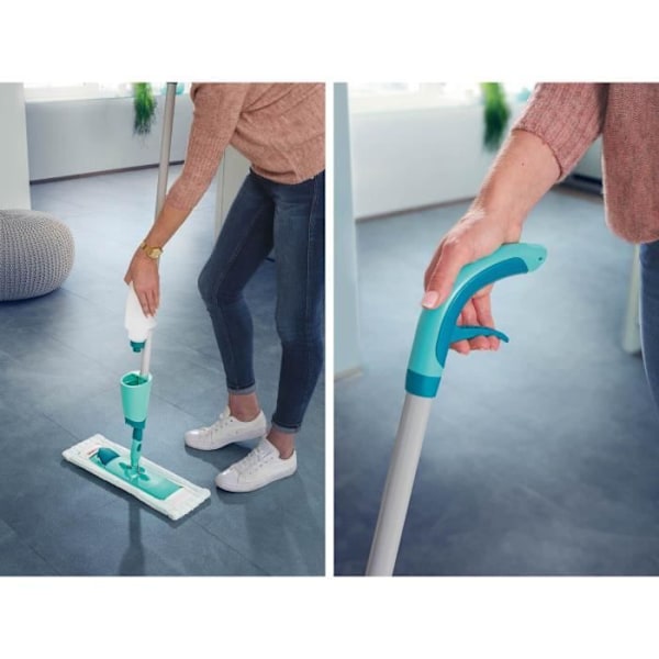 Leifheit Easy Spray XL 56690 - 360° kääntyvä moppi integroitu suihkupullolla, mikro duo -päällinen Turkis/grå