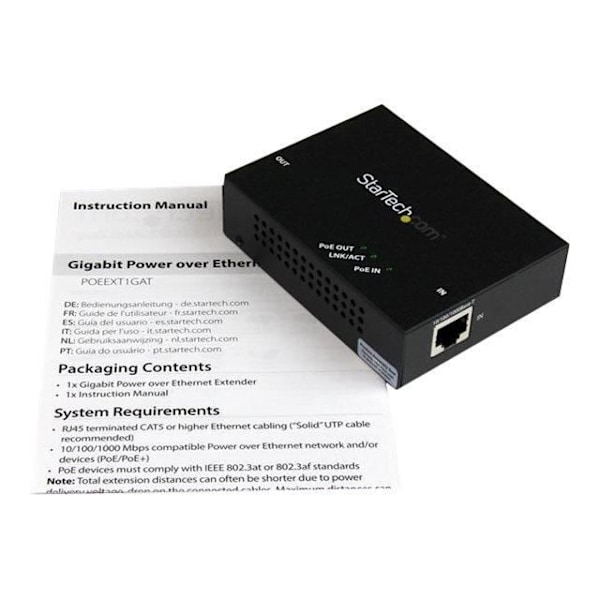 STARTECH 1-porttinen Gigabit PoE+ -toistin Power over Ethernet Extender - 100 m - Verkko (RJ-45)