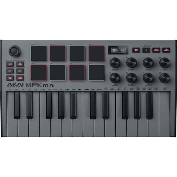 MIDI-keyboard - Akai - MPK Mini MkIII - 25 tangenter - 8 pads - OLED-skärm - Grå