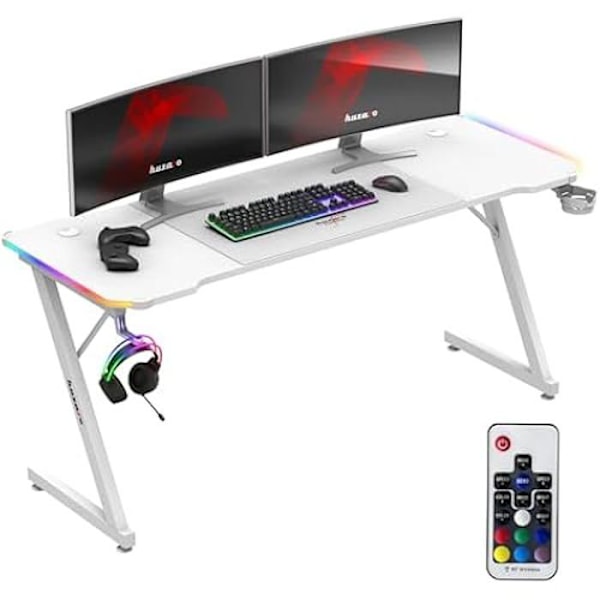 Bureau de jeu HUZARO Hero 4.8 Valkoinen RGB - LED-valaistus, 160 cm pöytä, hiilikuituviimeistely, kuuloketeline ja mukituki, ergonominen Vit