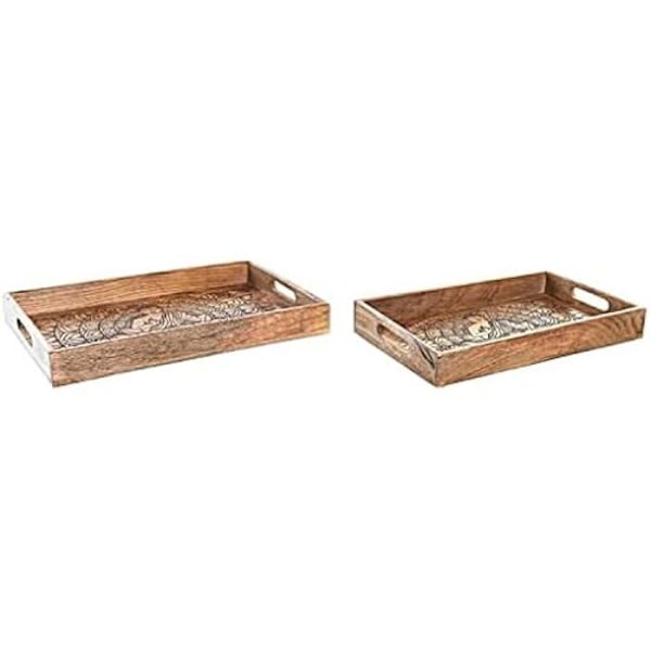 Set med brickor - DKD Heminredning - Mangoträ - 46x42x30 cm - Brun - Rektangulär kastanj