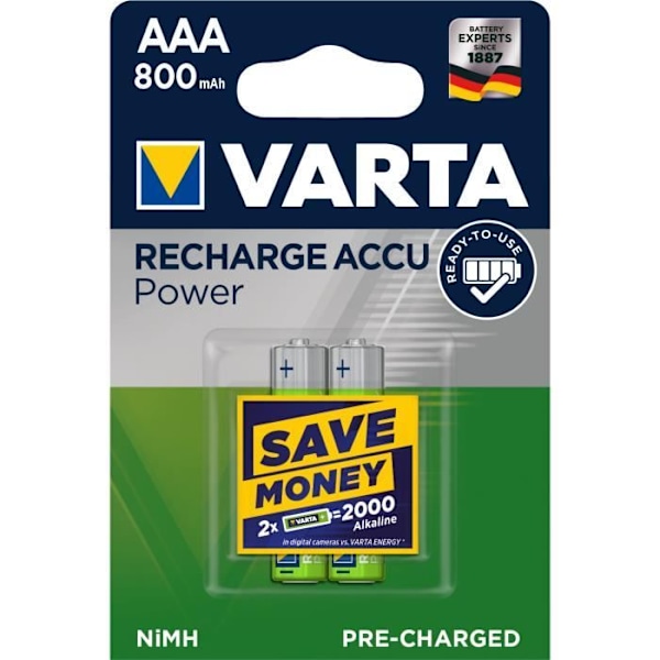 NiMH Power Micro (AAA) uppladdningsbart batteri med 800mAh - 2 st
