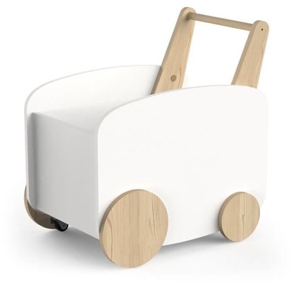 Opbevaringsvogn med hjul - FIRMIANA - Skandinavisk stil - Mat hvid / Kronberg eg - 49,8 x 35 x 52,5 cm - DEMEYERE Vitt och naturligt trä