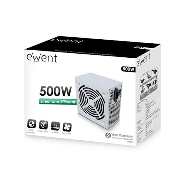 Ewent - EW3909 - Strømforsyning ATX 500 W V2.3 Pro Line Strømforsyning ATX 500 W V2.3 Pro Line 3XSATA ()