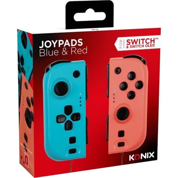 Joypads - Nintendo Switch och Switch OLED - KONIX - Autonomi 8 h - Vibrationsfunktion - Blå och röd Blå röd