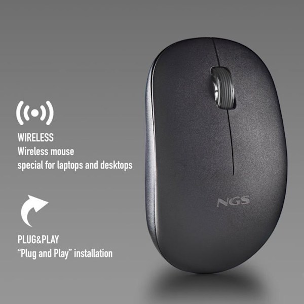 Trådlös optisk mus - NGS - FOG PRO BLACK - 1000 DPI - Tysta knappar - Nano USB