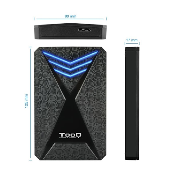 Harddisk kabinet - TooQ - TQE-2550BL - 2,5" - USB 3.0 - Sort Sort