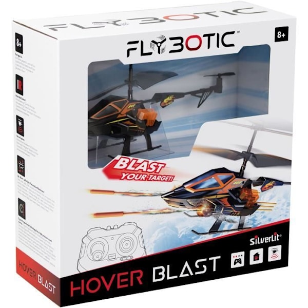 Fjernstyret helikopter - FLYBOTIC - Helico Hover Blast - 23 cm - orange og sort - fra 8 år orange och svart