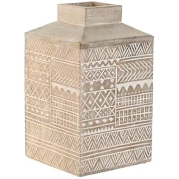 Dekorativ vase - HOME ESPRIT - Mangotræ - 18 x 18 x 30,5 cm - Hvid - Flerfarvet Flerfärgad