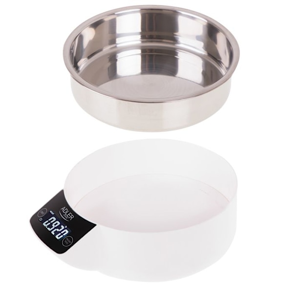 Digitaalinen elektroninen keittiövaaka kulholla, 900 ml, 5 kg (11 lb) TARE Adler AD 3166 Valkoinen Vit