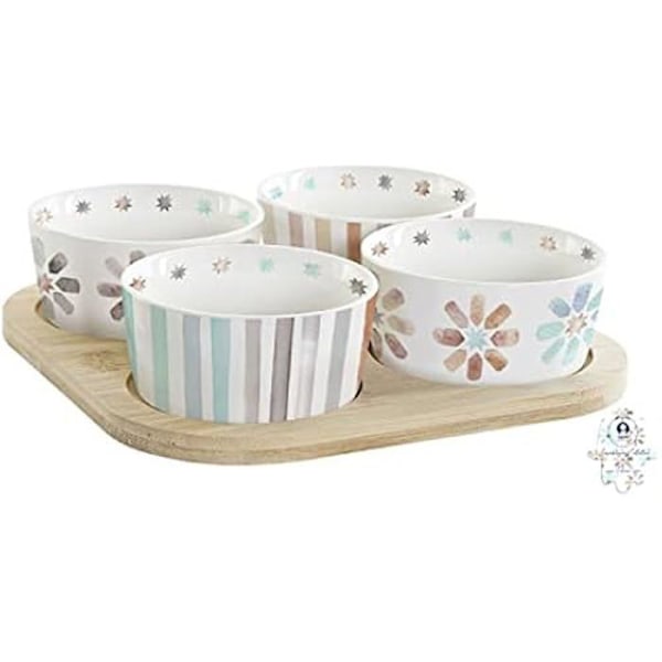 Alkutarjotin - DKD HOME DECOR - Monivärinen - Bambu ja kivitavara - 19,7 x 19,7 cm - Neliö Flerfärgad