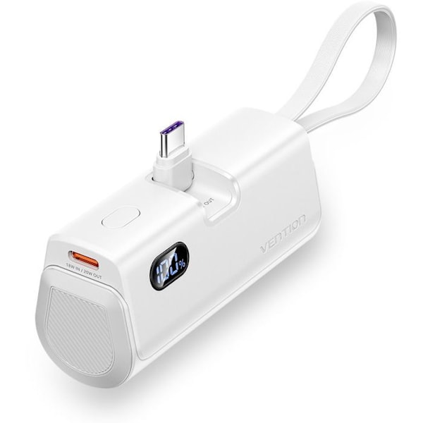 Vention LED-skærm strømbank 4800mAh (USB-C Lightning USB-C) 22,5W Hvid sammenfoldelig Type USB-C