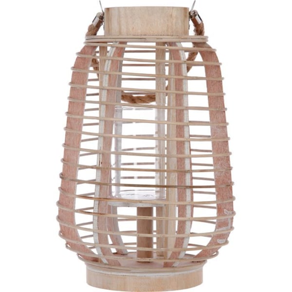 Rattan lanterne med fyrfadsstage - H 33 cm Beige