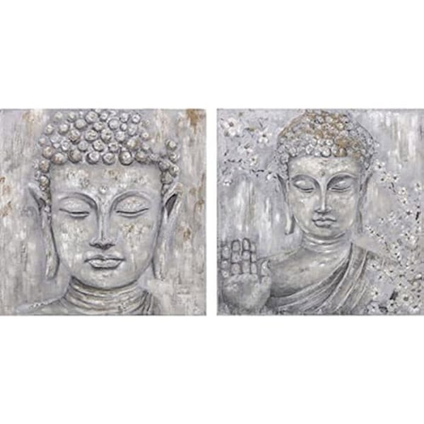 Målning - DKD Heminredning - Buddha - 2 stycken - Flerfärgad - 102 x 102 cm Flerfärgad