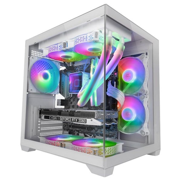 Mars Gaming MC-VIEW2, MicroATX kabinet, dobbelt hærdet glas, 1x FRGB 120mm ventilator, 240mm køling, dobbelt kammer, hvid