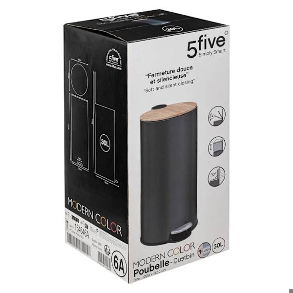 Metal og bambus skraldespand - 30 L - sort Svart