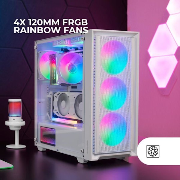 Gamingchassi ATX - Mars Gaming - MC-AIR - 4 FRGB 120mm-fläktar - Mesh-framsida - Härdat glas vit