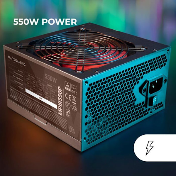 Strømforsyning ATX - Mars Gaming - MPIII550P - 550W - 5 Års Garanti - FDB 120mm Blæser