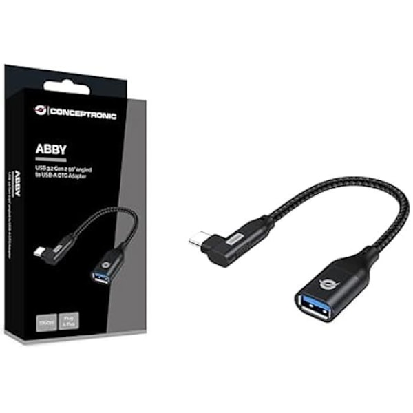 USB-C kulmaadapteri 90° USB-A OTG 10 Gbit/s USB 3.2 Gen 2 - CONCEPTRONIC - ABBY19B
