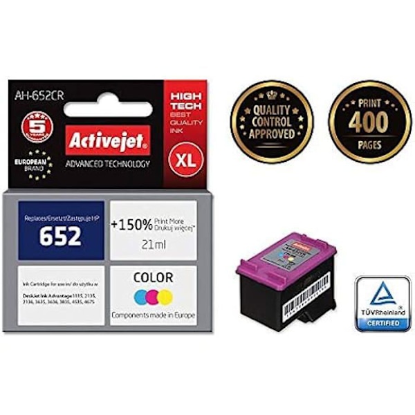 Activejet AH-652CR-yhteensopiva mustekasetti Korkea tuotto (XL) Syaani, Magenta, Keltainen