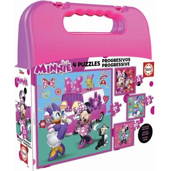 4 progressiivista palapeliä - EDUCA - Minnie & The Happy Helpers Progressive Puzzles Case (12-16-20-25) Flerfärgad