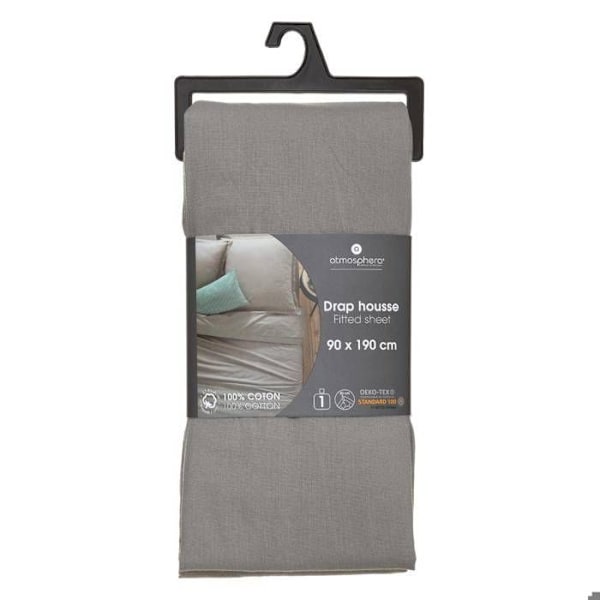 Drap Housse - Atmosphera - Grå - 160x200cm - Bomuld - Vaskbar ved 60° Grå