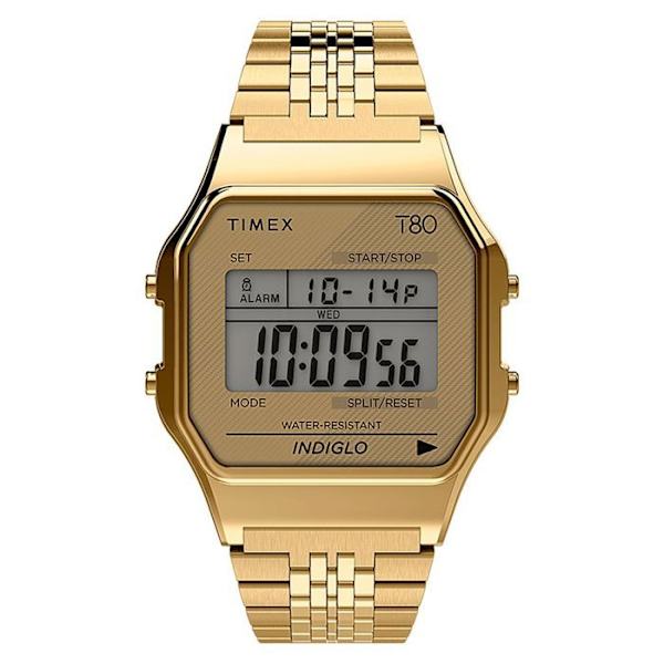 Ur - Timex - T80 - 34 mm - Rustfrit stål - Digital - Guld gyllene