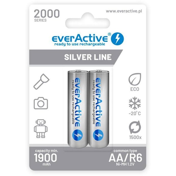 Lataustettavat akut everActive Ni-MH R6 AA 2000 mAh Silver Line - 2 kappaletta