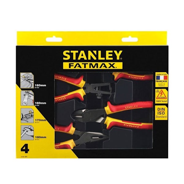 STANLEY-laatikko, jossa 4 eristettyä pihtiä 1000V 4-84-489 kromipää - ruostumaton - Bi-Material Kahva Sertifioitu 1000V
