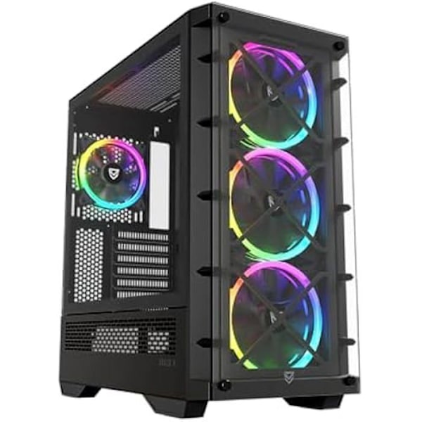 Nfortec - DRACO X Mid Tower -pelitietokonekotelo (ATX), 4x 120 mm PWM ARGB-tuulettimet mukana, ARGB-ohjain, karkaistu lasi etuosa ja