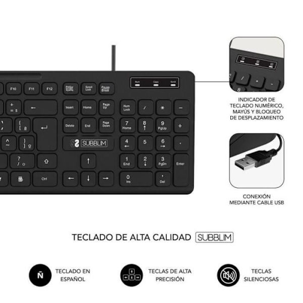 Teclado y Ratón Subblim Combo Business Slim CSSK01/ Negro Noir