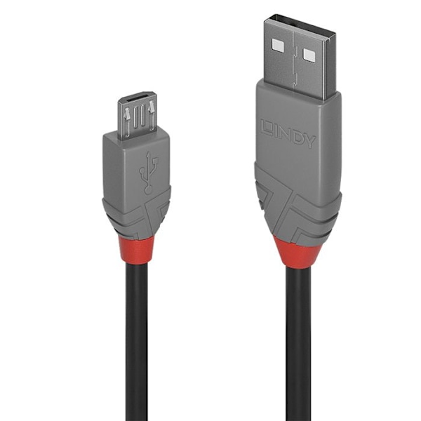 Lindy Anthra Line 5m USB A til Micro-USB B 2.0 480 Mbit/s Kabel Sort Grå