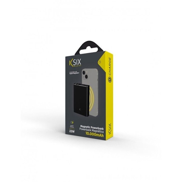 Ksix Mini Lithium Polymer Powerbank 10 000 mAh 10 W USB-A till USB-C-kabel medföljer Simultan Charging Black (MagSafe, 10 000 mAh) Svart