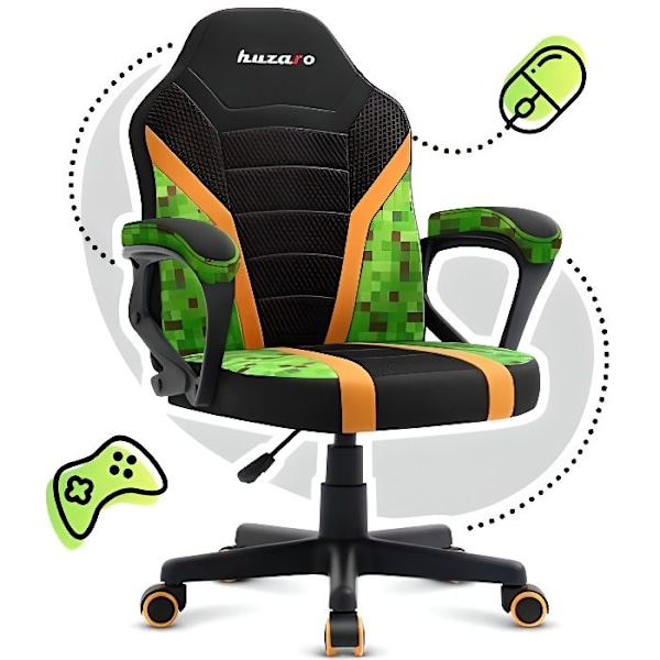 HUZARO Ranger 1.0 Pixel Mesh spelstol för barn - grön grönt, gult, svart