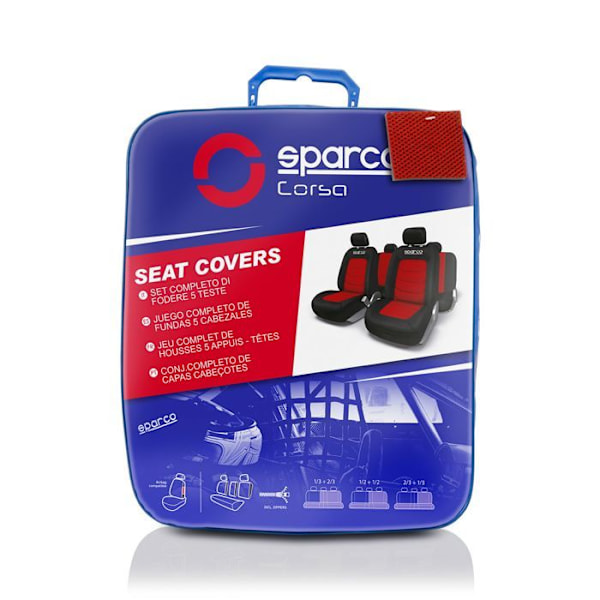 Sædeovertræk - Sparco - SP 90073 - Sort/Rød - 11 Stykker - Airbag Kompatibel Svart röd