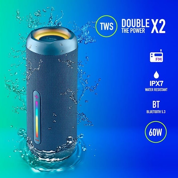 Trådlös högtalare - ROLLER - FURIA 3 - Bluetooth 5.3 - 60W - IPX7 Vattentålig Blå