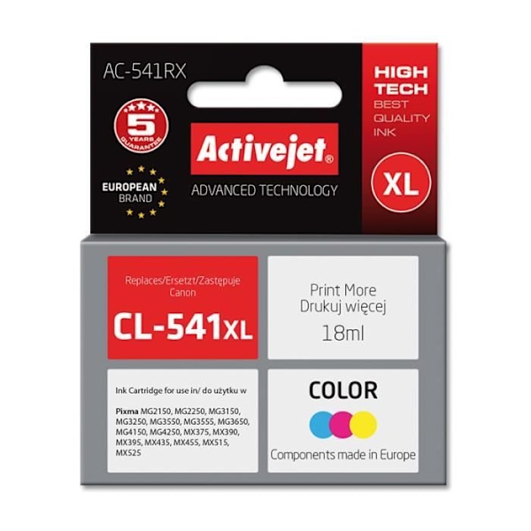 ActiveJet AC-541RX, Canon, Sininen, Magenta, Keltainen, MG2150, MG2250, MG3150, MG3250, MG3550, MG4150, MG4250, MX375, MX395, MX435, MX455