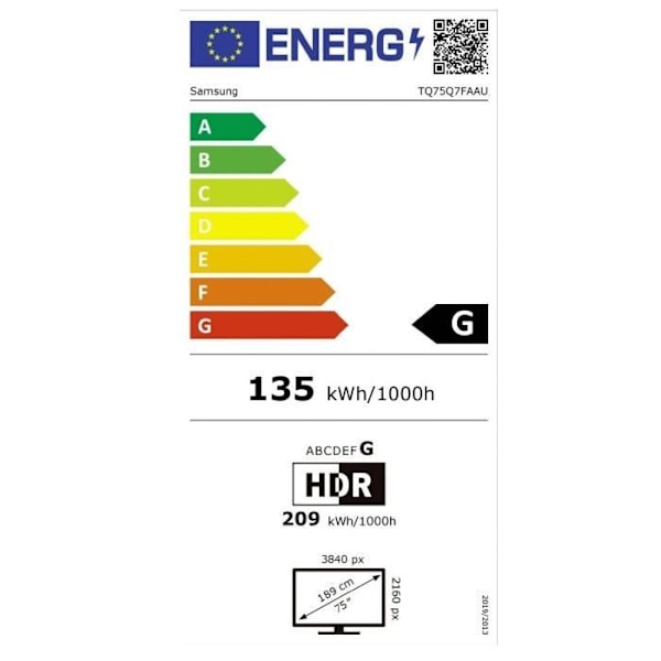 Samsung TQ75Q7F - TV QLED 75" (190 cm) - 4K UHD 3840x2160 - HDR10+ - Smart TV - Gaming Hub - 3xHDMI - WiFi