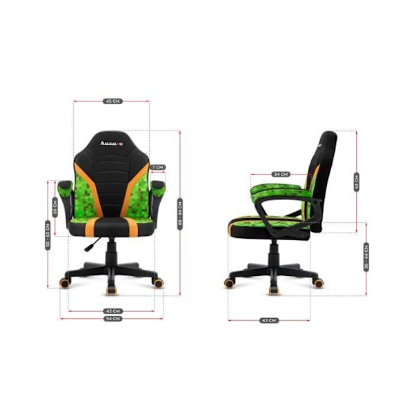 Gaming Stol HUZARO Ranger 1.0 Pixel Mesh til børn - Grøn grönt, gult, svart