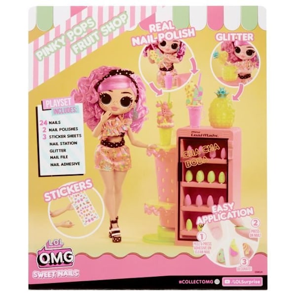 LOL. Surprise OMG Sweet Nails™ - Nail bar - Pinky Pops Fruit Shop modedocka - Frukttema - från 4 år och uppåt Huvudfärg: Rosa