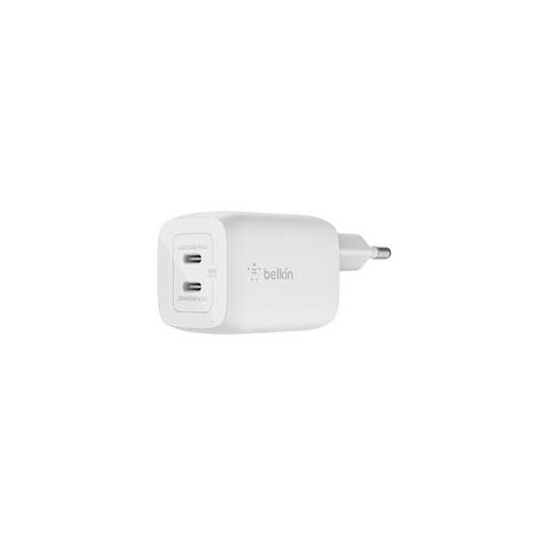 Oplader - Belkin - 65W - 2 USB-C porte - Power Delivery - Hvid Hvid