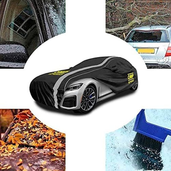 Autocover - OMP - SPEED - Størrelse S (406x165x120 cm) - 3 vandtætte lag - Tyverisikring og reflekterende svart grå