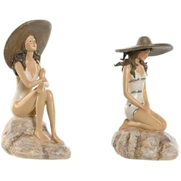 Koristehahmo - HOME ESPRIT - Välimeren nainen - Monivärinen - 12 x 8,5 x 20 cm - 2 kpl setti Flerfärgad
